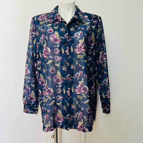 Blair Vintage 90a floral shoulder pad button down - Picture 2 of 11